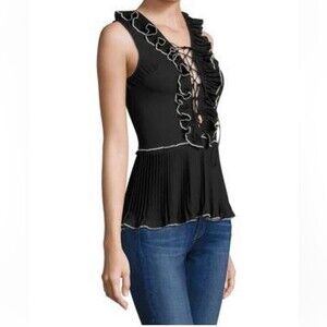 DELFI Collective at Anthropologie Ella Ruffle Lace Up Black w/White Trim Size XS